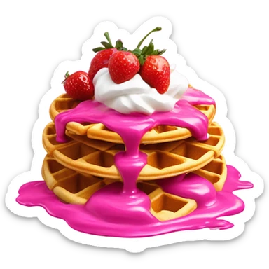 waffles with hot pink syrup garnished with strawberries and pink whip cream    sticker
