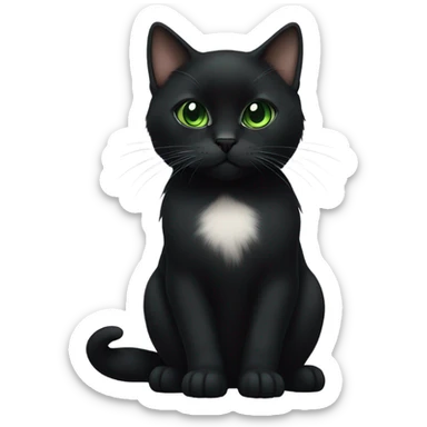 Black munchkin cat sitting with green eyes sticker