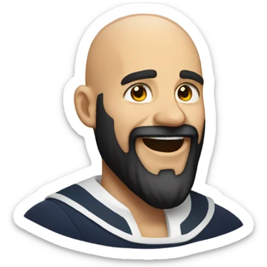 A bald sailor with a black thick beard laughs  sticker