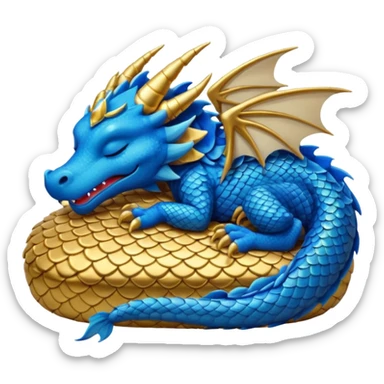 Blue dragon with gold accents sleeping with zzz sticker