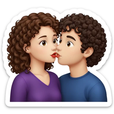 A girl with curly hair and a boy with darck hair kiss sticker