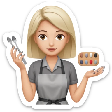 female nail master in grey apron  sticker