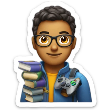 Nerd with books and gamepad  sticker