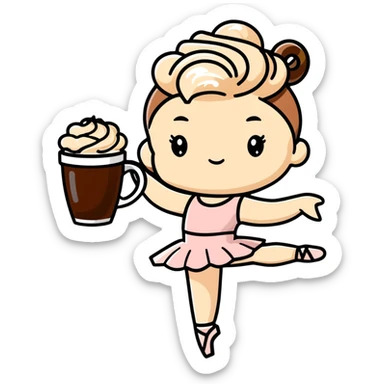 Ballerina twirling in a cappuccino cup, coffee foam creating her tutu sticker