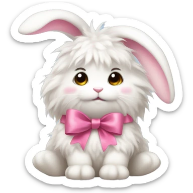 Fluffy bunny with pink bow sticker