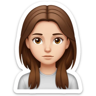 girl with long brown hair and sweat on her forehead sticker