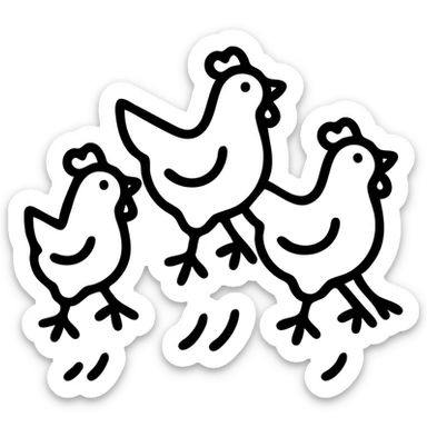 multiple chickens jumping, icon style, simple and clear, minimal details, bold lines, suitable for use as an app icon sticker