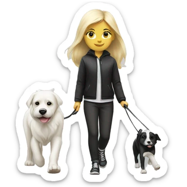 Blond Girl walk with a white-black dog sticker