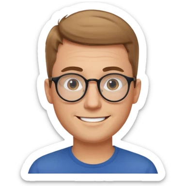 homme blanc cheveux très court marron clair sans barbe sourrir avec lunettes rondes sticker