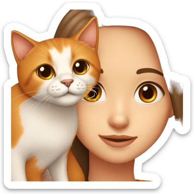  Girl with brown eyes and long brown hair with one orange cat and a Siamese cat sticker