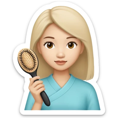 asian woman holding hairbrush sticker