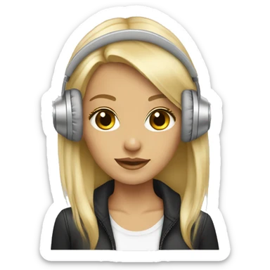blonde dj girl straight hair with beige headphones sticker
