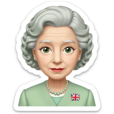 Queen Elizabeth with grey hair and waves in pastel green clothes sticker