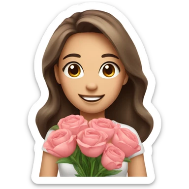 smiling girl with flower bouquet make her look cute and coquette with a lot sticker