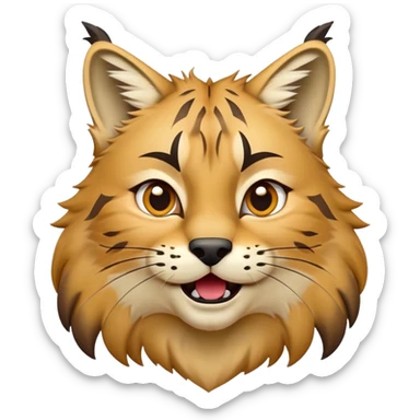 Cinematic-Comical-Lynx-Portrait-Emoji – Head tilted dramatically with an exaggeratedly amused expression, featuring a thick, tufted golden-brown coat with striking black ear tufts, wide, expressive amber eyes filled with playful disbelief. sticker