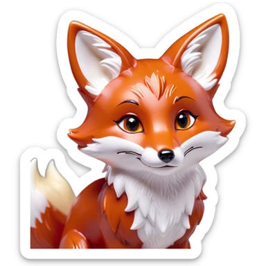 Cinematic Cute Fox Portrait Emoji, Head tilted playfully and inquisitively, featuring a glossy red Fur with delicate white accents and perky ears, round, sparkling amber eyes filled with mischievous curiosity, Simplified yet irresistibly adorable features, highly detailed, glowing with a warm, friendly glow, high shine, affectionate and lively, stylized with a touch of woodland whimsy, bright and endearing, soft glowing outline, capturing the essence of a mischievous yet loving fox, so playful it feels like it could dart out of the screen and into your arms! sticker