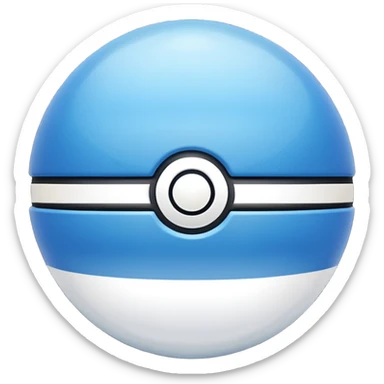 blue pokeball emoji, top half is a more saturated blue, bottom half is white, black stripe, with a white sheen, with a pearlescent finish, with a dust effect sticker