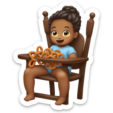 Baby girl eating pretzels in high chair sticker