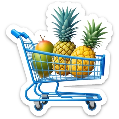 pineapples, mango and passion fruit in a blue Shopping cart  sticker