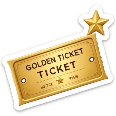A cute 3D Stylized icon of Golden Ticket with a Star sticker