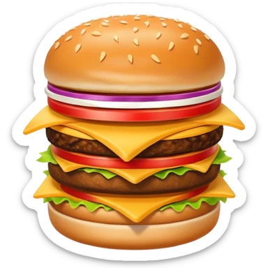 A clean and simple icon of fast food in emoji-style illustration. A burger with fries, naggets and shaverma, bright and bold colors, simple shapes, flat design, high contrast, inviting and appetizing. sticker