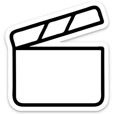 Ultra simplified movie clapper board with two simple rectangles and a diagonal line sticker
