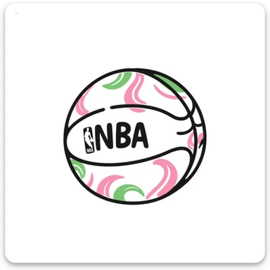 Spalding basketball with NBA logo, white color with pastel pink and green swirls pattern sticker