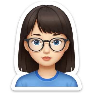 Asian girl with bangs and glasses with brunette blue eyed boy sticker