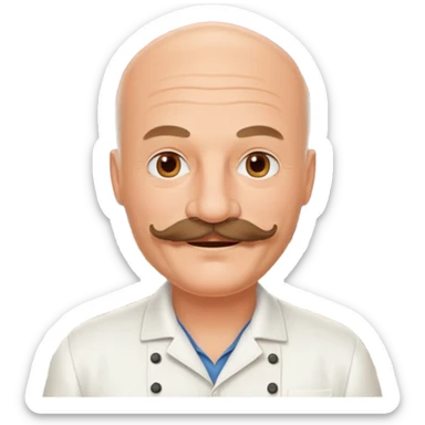 Est-ce que tu peux me faire un chef cuistot qui ressemble à Philippe Etchebest et qui est devant un restaurant? Est-ce que tu peux le faire souriant, avec une moustache de cuistot? 
 sticker