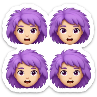 I want a fluffy purple character that is a girl who can be in different moods like happy, surprised, excited, angry, and tired sticker