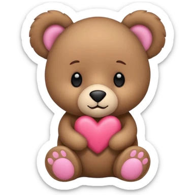 Osito de peluche marrón con un corazón rosa sticker