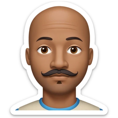 Oxumarê as a 37-year-old bald Black man with smooth oval head, indigenous facial features, mustache with goatee (no facial hair on sides of face), contour from chin to lips, and a mole on left side below lip sticker
