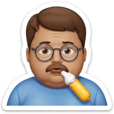 Fat sad guy with brown hair and glasses sucking on binky sticker