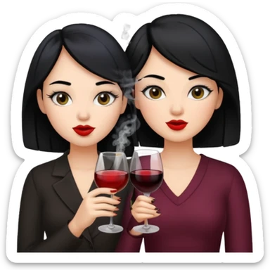 2 girls 1 smoking and 1 drinking wine black hair  sticker