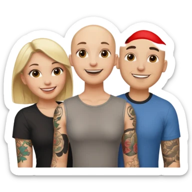 throuple blonde female brunette female with tattoed bald male sticker