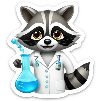 A raccoon doing chemistry in a lab coat  sticker