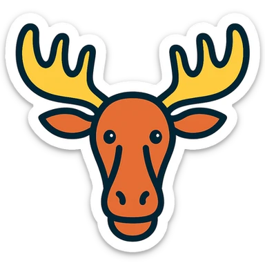 stylized moose head icon, large antlers, long snout, gentle expression, modern icon style sticker
