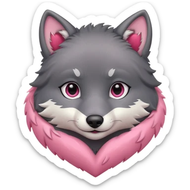 cute dark grey wolf inside heart sticker