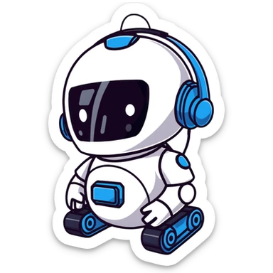 cartoon sticker of a helpful AI robot with a headset sticker