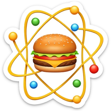 burger as the nucleus of an atom with electrons orbiting around it sticker