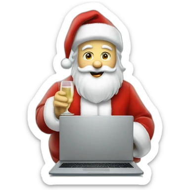 santa claus with laptop and champagne glas sticker