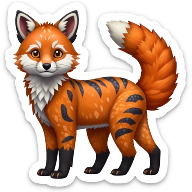 Black-eared Realistic patterned speckled flurry scaly 4-legged quadrupedal Red-Panda-Caracal-Maned-Wolf-Bobcat-Lynx-animal-fusion-hybrid, Full body sticker