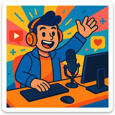 an online content creator, vibrant cartoon style sticker