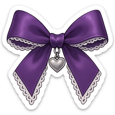 Purple gothic bow with white lace trim and heart charm, remove background sticker