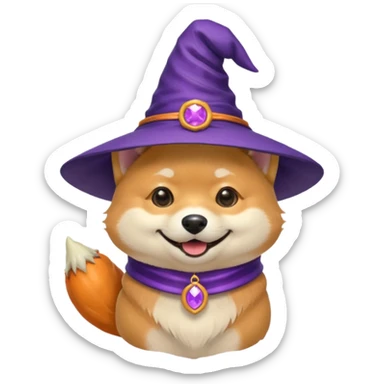 shiba dog wear purple wicth hat sticker