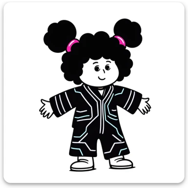 Cabbage Patch Kid as Tron character in 80's retro anime style with neon colors sticker