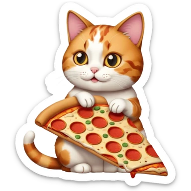 cat eating pizza sitting position sticker