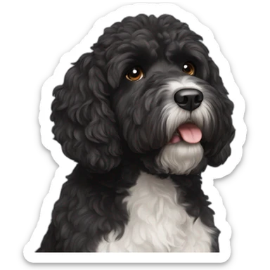black face Portuguese water dog with white chin and chest sticker