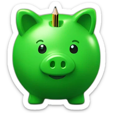 green piggybank holding a pencil sticker