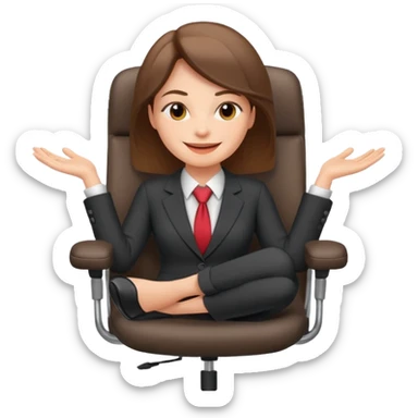 Cartoon faced woman smiling and relaxing and aligned in a chair in office make the face a cartoon character  sticker